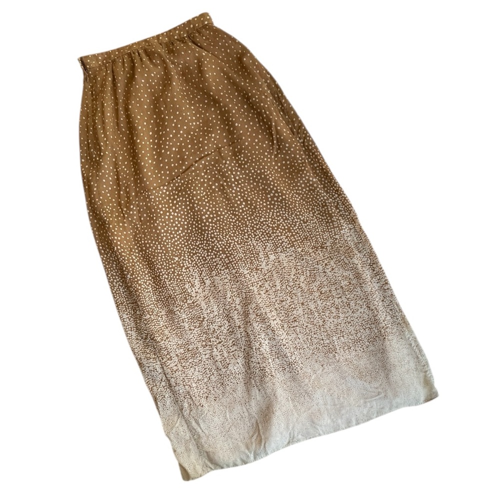 Tibi Silk Viscose Maxi Skirt, Brown Cream Neutral Print, size 0 - Has Stains